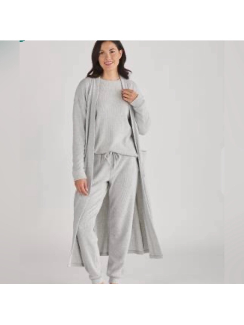 Cozy Long Open-Front Cardigan Lounge Set - Light Gray